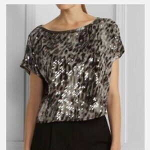 BCBGMaxazria Black Combo Silk Sequin Top‎ New Size S